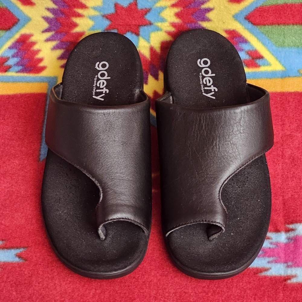 Gravity Defyer Eltal Mens Size 8 GDEFY Leather Slip On Slides Black TB8170L